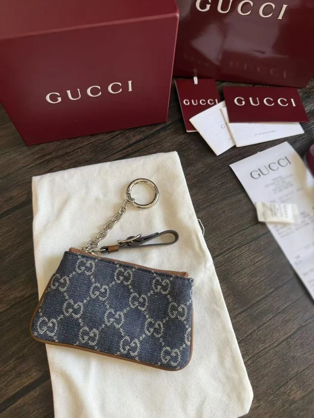 Gucci Denim GG Monogram Selleria Key Case Blue